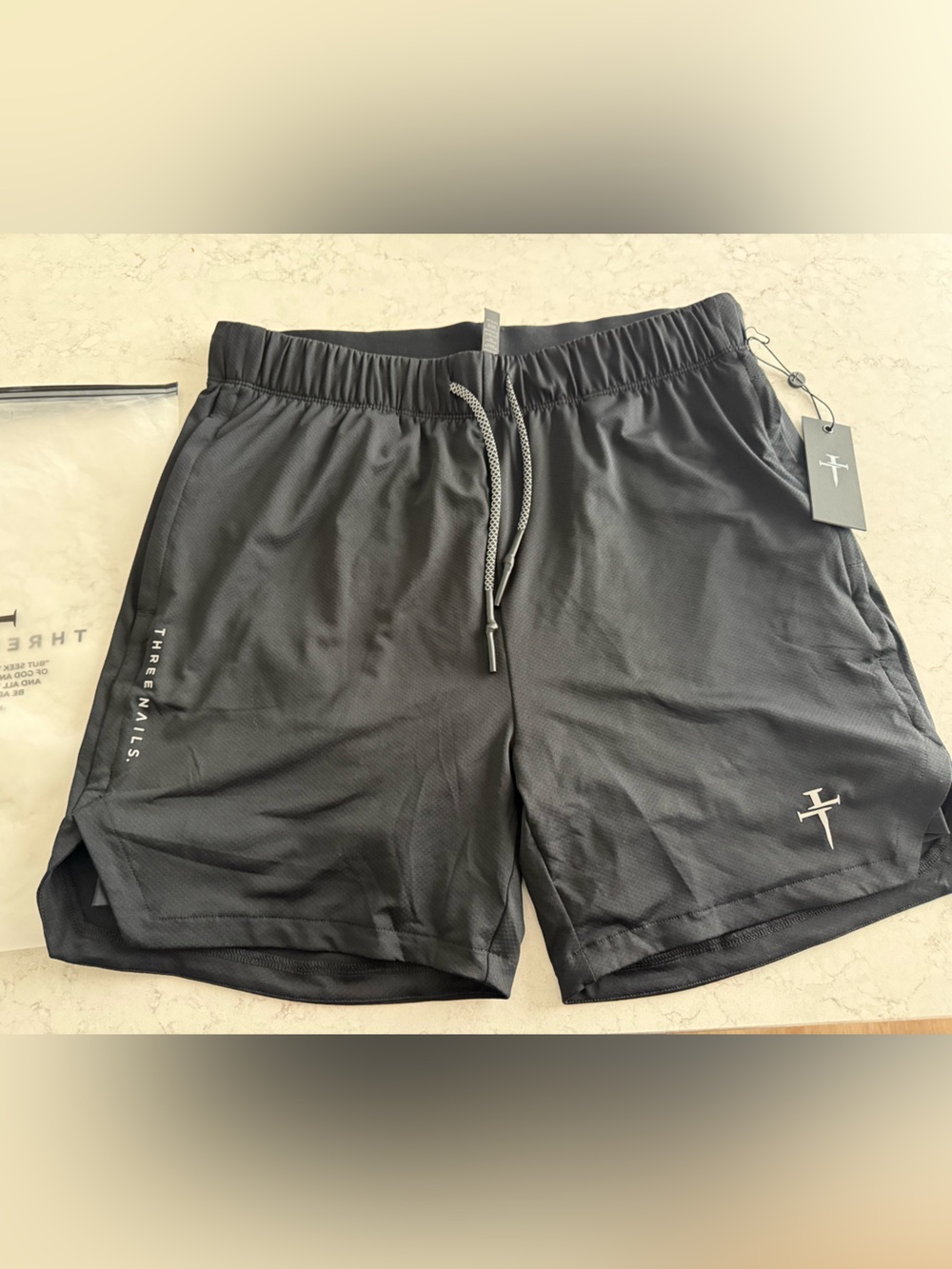 Three Nails/ Black Athletic Shorts with Drawstring